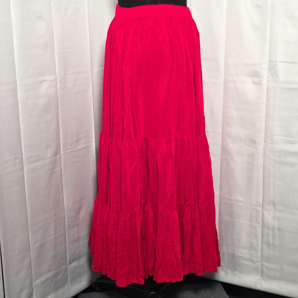 Vintage Sedona Clothing Broomstick Maxi Skirt Womens Red Tiered Long Crinkle USA